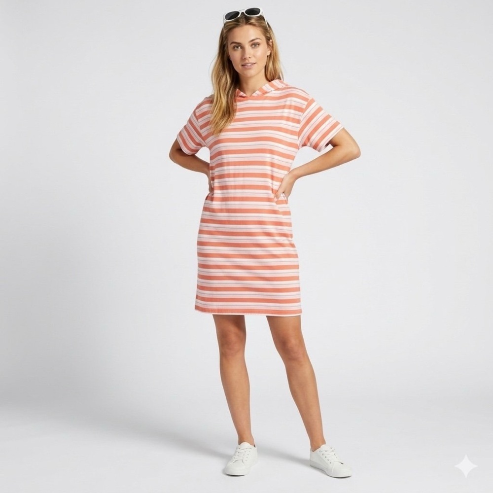 NEW Abound Hoodie shirt Dress XSMALL Coral pink Striped summer NWT